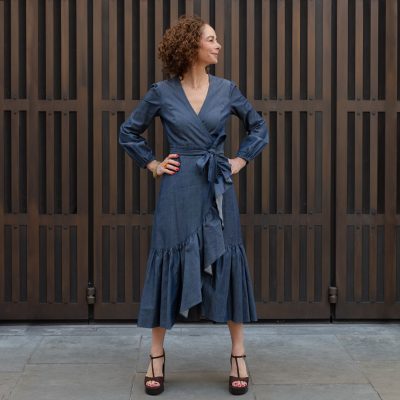 Beatrice Blue Denim Midi Wrap Dress